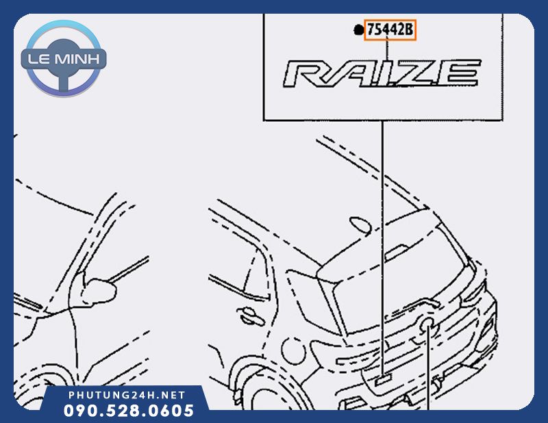 Logo chữ Raize Toyota Raize - phụ tùng ô tô Lê Minh